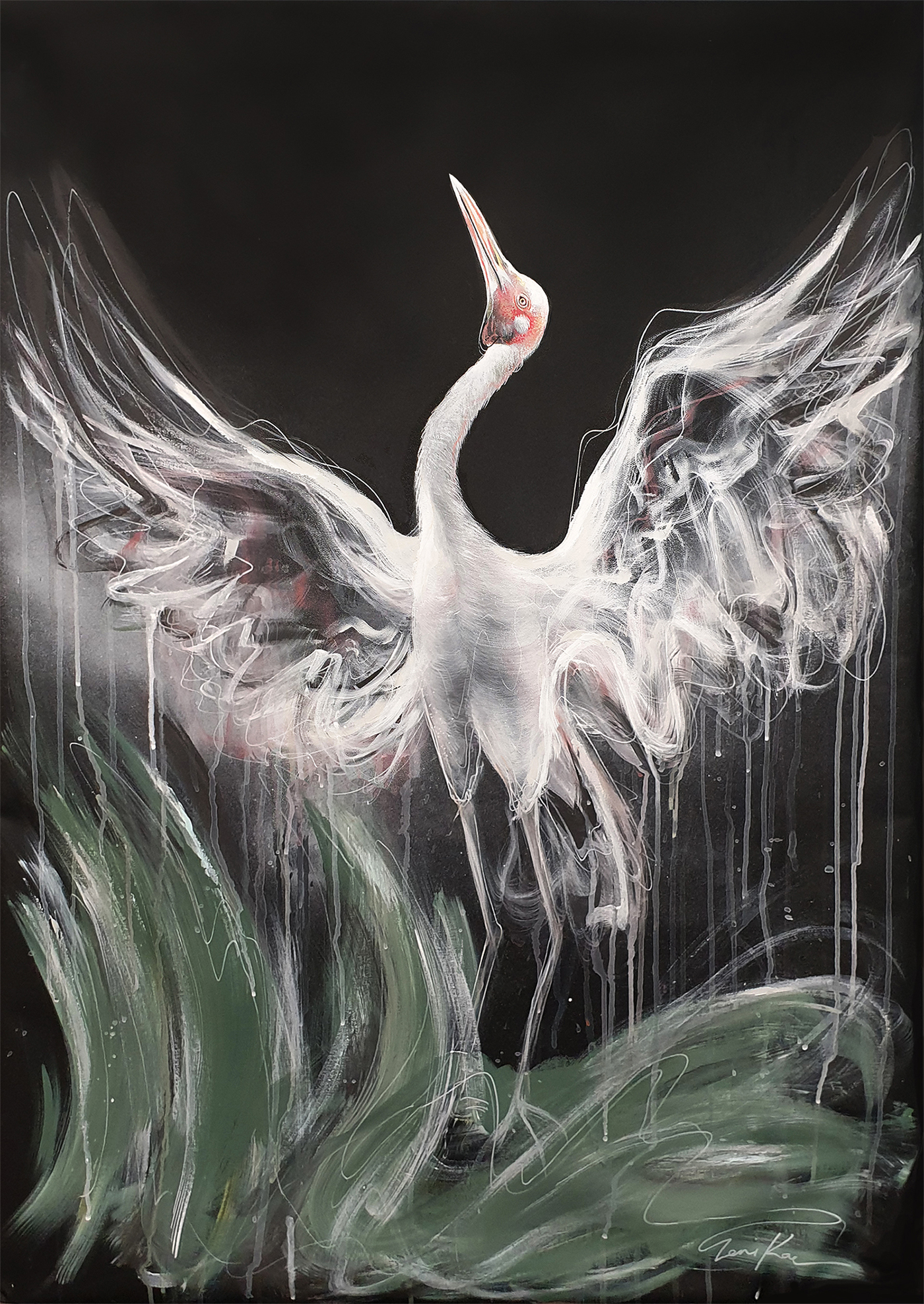 Dance of the Brolga (Original Bird painting, 83x103cm) - Leni Kae ...